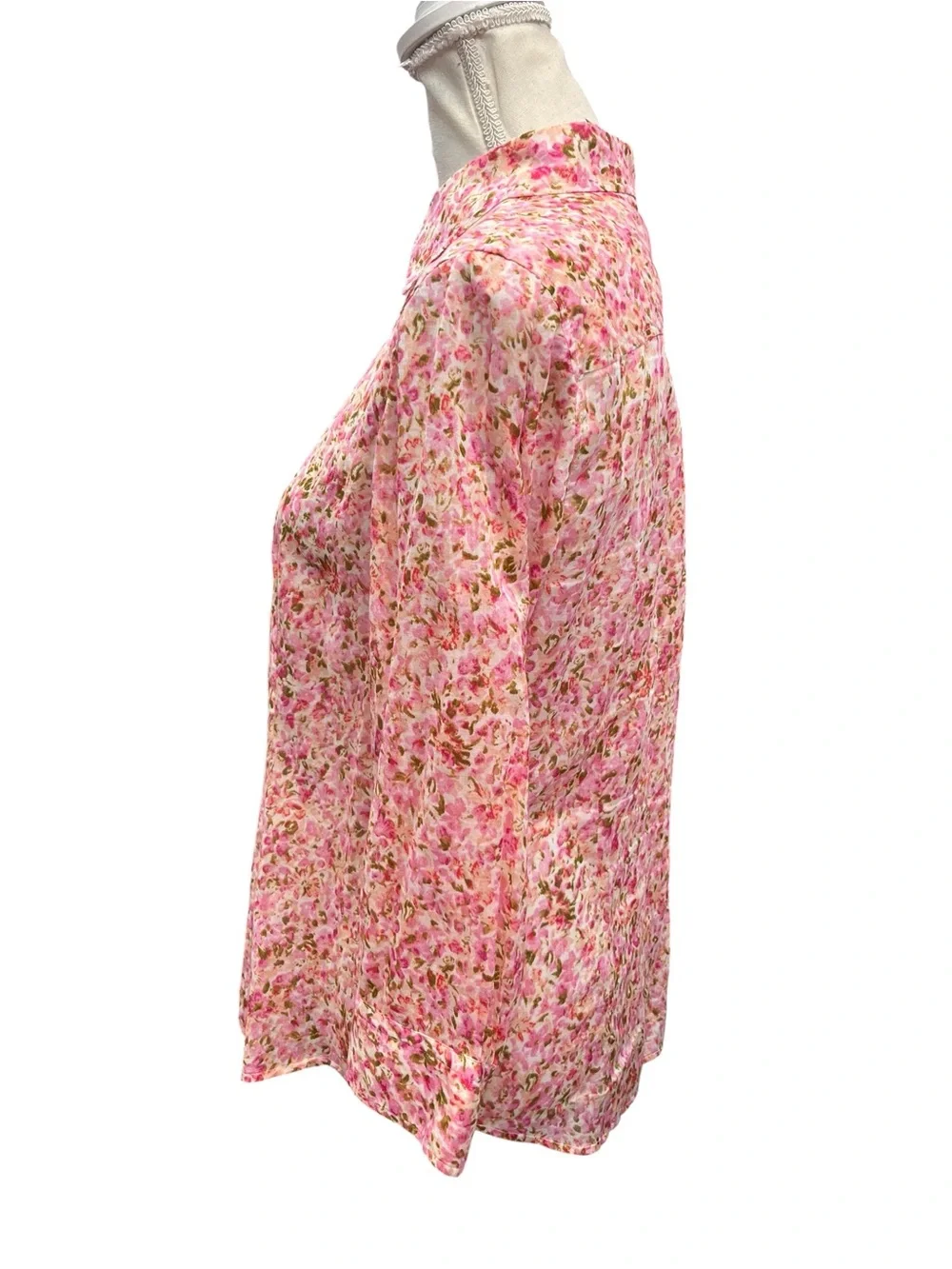 Talbots Pink Floral 100% Cotton Button Down Shirt Blouse Size 10